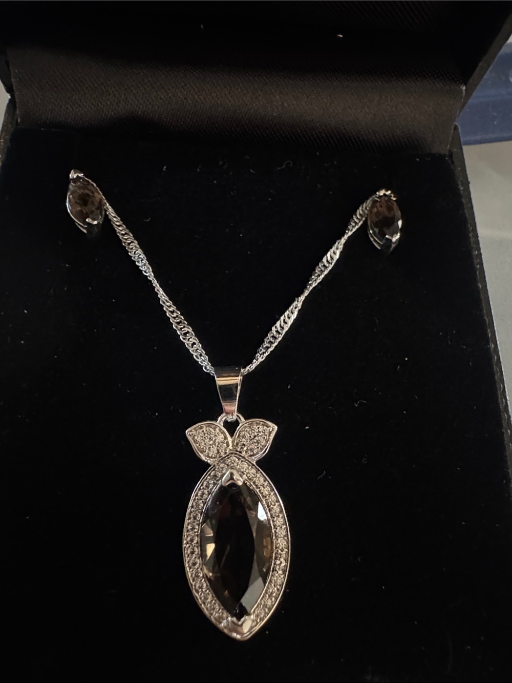Gold Coast Smoky Brown Marquise Pendant Necklace - Silver Tone